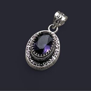 Faceted Purple Amethyst 1.4” Sterling Silver Pendant